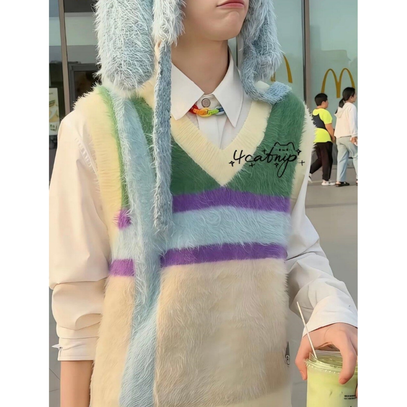Ziyu Baby's Same Style Vest, American-Style Sweater, Fashionable Outerwear, Furry Trendy Knitted Vest, Unisex Style