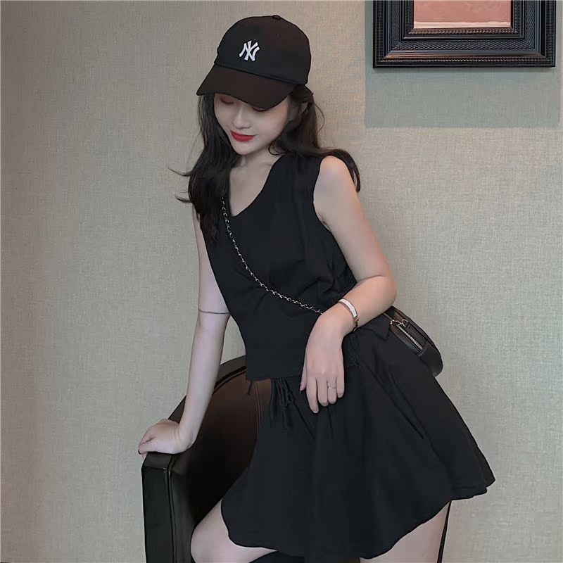 VK旗艦店 復古性感露背交叉綁帶套裝無袖裙裝