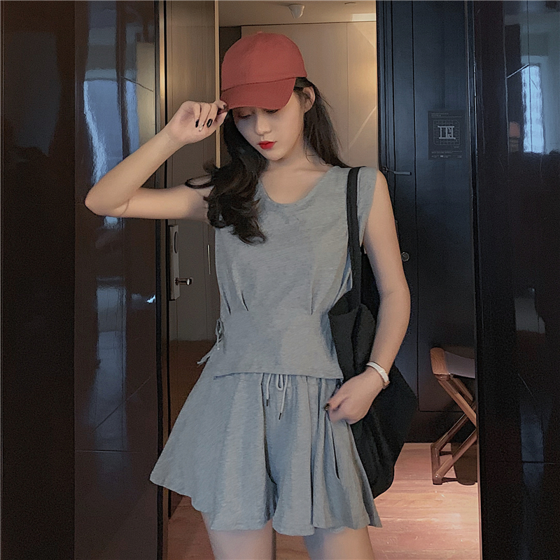 VK旗艦店 復古性感露背交叉綁帶套裝無袖裙裝