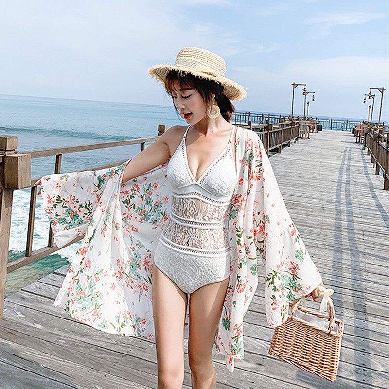 New swimsuit fairy fan Korean ins cover belly thin lace blouse hot spring conservative student one-piece swimsuit