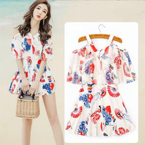 Swimsuit split skirt style 2021 new fairy fan small chest cover belly thin Conservative large size hot spring swimsuit