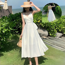 Seaside holiday dress suspender white beach dress fairy fan 2021 summer new travel photo dress