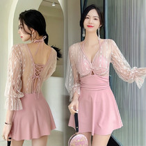 Swimwear women 2021 new fashion belly thin conservative size long sleeve sexy one-piece dress hot spring swimsuit