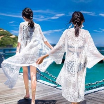Beach resort skirt lace embroidered lace long cardigan shawl sunscreen womens bikini swimsuit coat blouse