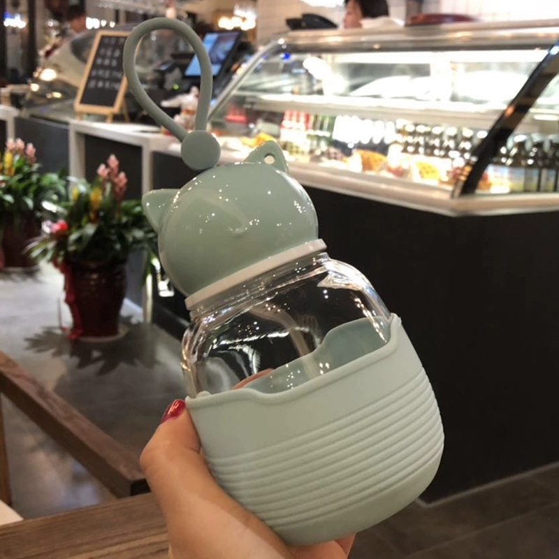 Ly thủy tinh nữ dễ thương có nắp cốc nước đơn giản Hàn Quốc cốc trà tươi và đáng yêu cặp đôi sinh viên văn học và nghệ thuật chai tiện dụng - Tách