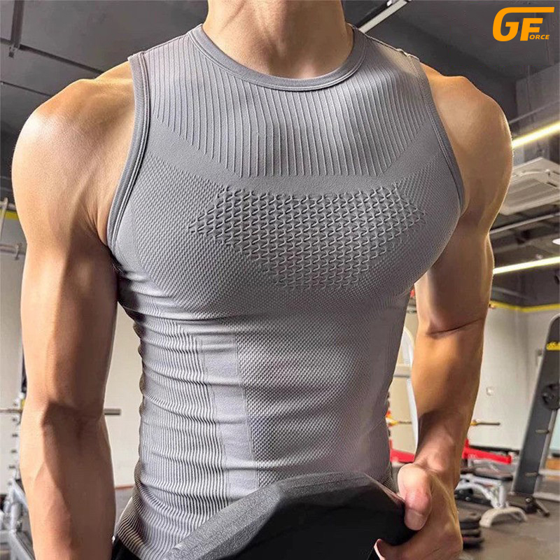 Gale Force Sports Fitness Tight Vest for Men in Summer, Thin, Seamless, High-Elastic, Breathable, Quick-Drying, Running Training