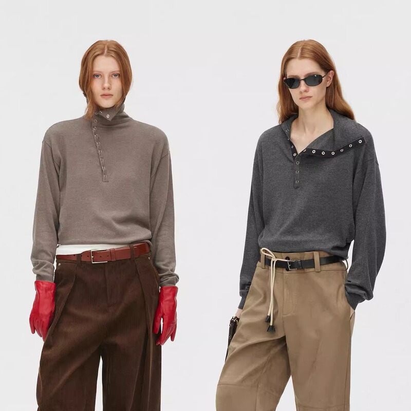 Saumple Study Symp Diagonal Placket Turtleneck Wool and Cashmere Blend Sweater Saumple Study Symp Diagonal Placket Turtleneck Wool and Cashmere Blend Sweater