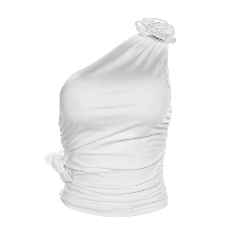 [#SISJULY#sexy three -dimensional rose embellishment oblique shoulder slimming wild sleeveless vest female tide]