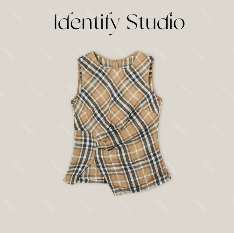 Identify New Summer Arrival Classic Plaid Pleated Linen Sleeveless Vest Top 26Sszz0602240