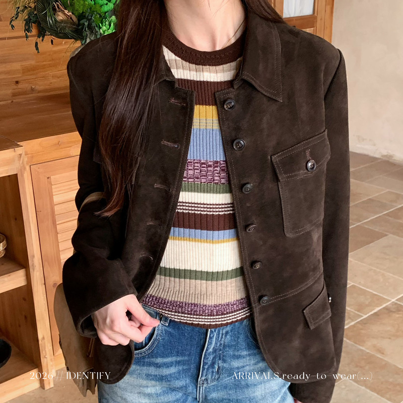 Identify New Autumn and Winter French Retro Lapel Sheep Leather Suede Jacket 26Awg072308