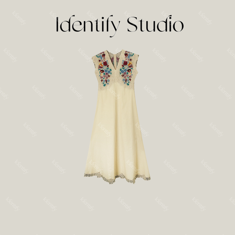 Identify New Summer Arrival French Retro V-Neck Jacquard Embroider Design Linen Dress 26Ssty0609011 Identify New Summer Arrival French Retro V-Neck Jacquard Embroider Design Linen Dress 26Ssty0609011