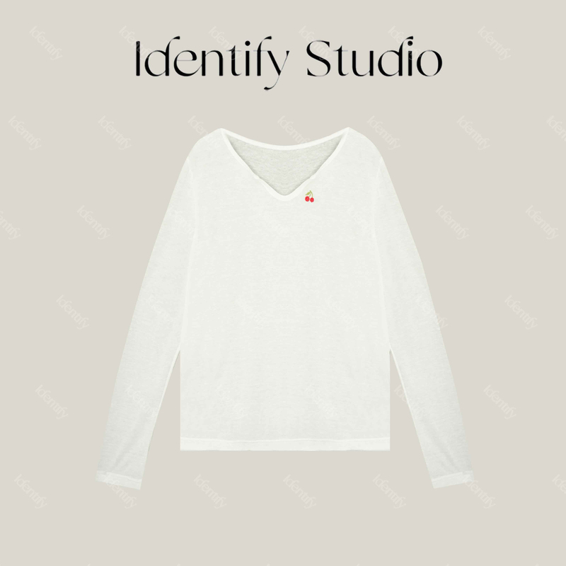 Identify New Summer Arrivals Fresh and Youthful Cherry Embroidery Long-Sleeve Top 26Sszx0606015 Identify New Summer Arrivals Fresh and Youthful Cherry Embroidery Long-Sleeve Top 26Sszx0606015