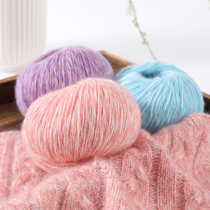 Authentic Mohair Cashmere Yarn with Vibrant Gradient Dyeing, Medium-Thick Hand-Knitted Scarf and Clothing