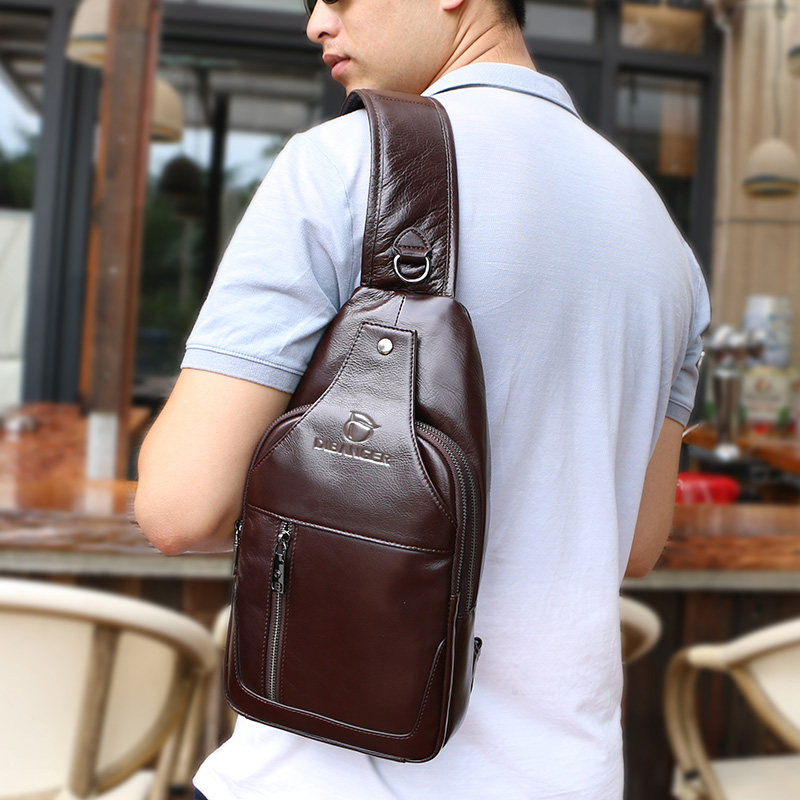 Shoulder bag men's leather large-capacity first layer cowhide messenger bag chest oblique shoulder bag men's chest bag soft leather leather