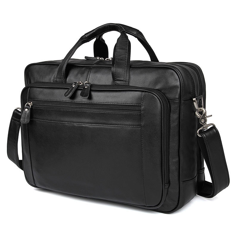 Horizontal Style Business Genuine Leather Men's Bag, First Layer Cowhide Briefcase, Handbag, Large Capacity, 17inch Laptop Bag, Travel Black Bag