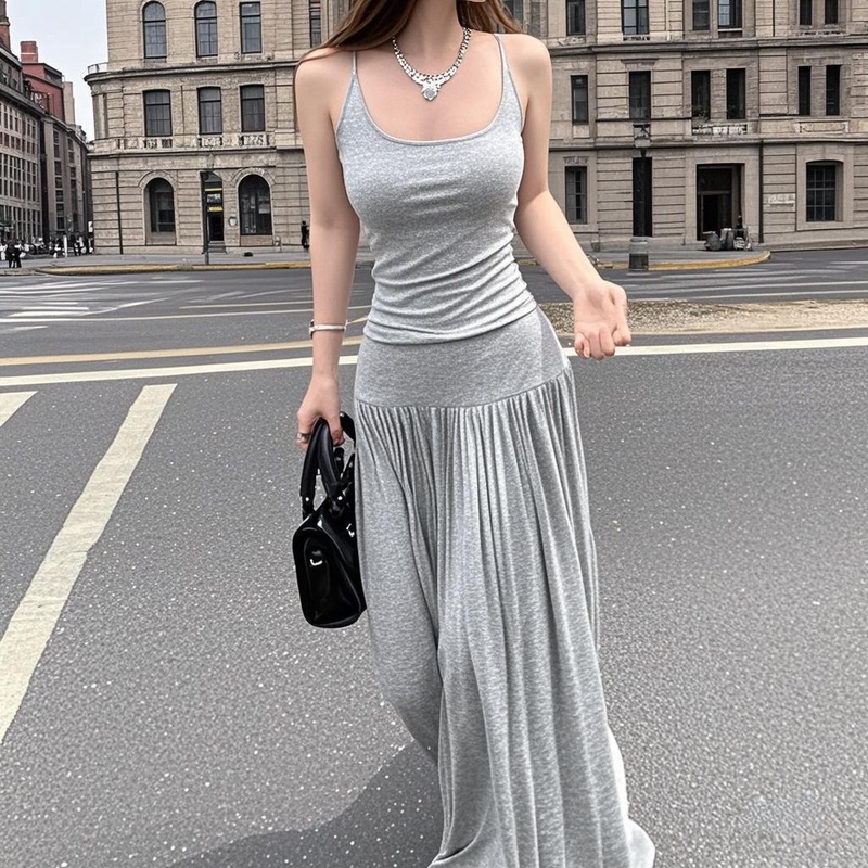 Half-Length Skirt for Women, 2026 Summer Style, Modal Waist-Cinching A-Line, Large Hem, Gray, Plus Size, Hip-Covering, Floor-Length, Pleated Skirt Half-Length Skirt for Women, 2026 Summer Style, Modal Waist-Cinching A-Line, Large Hem, Gray, Plus Size, Hip-Covering, Floor-Length, Pleated Skirt