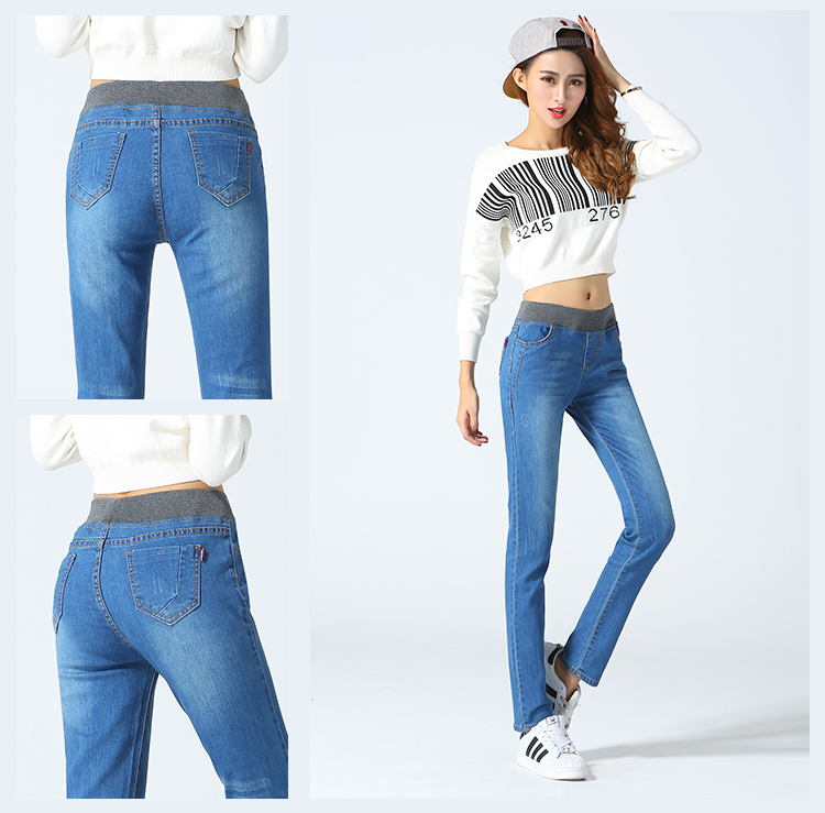 Quần mùa thu đông cộng với quần jeans nhung ấm áp Quần lọt khe thun nữ co giãn Slim XL béo mm áo phao lông vũ nữ