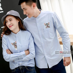 Oxford embroidered pocket cat shirt couple registration Japanese men and women cute literary college non-transparent thick ins