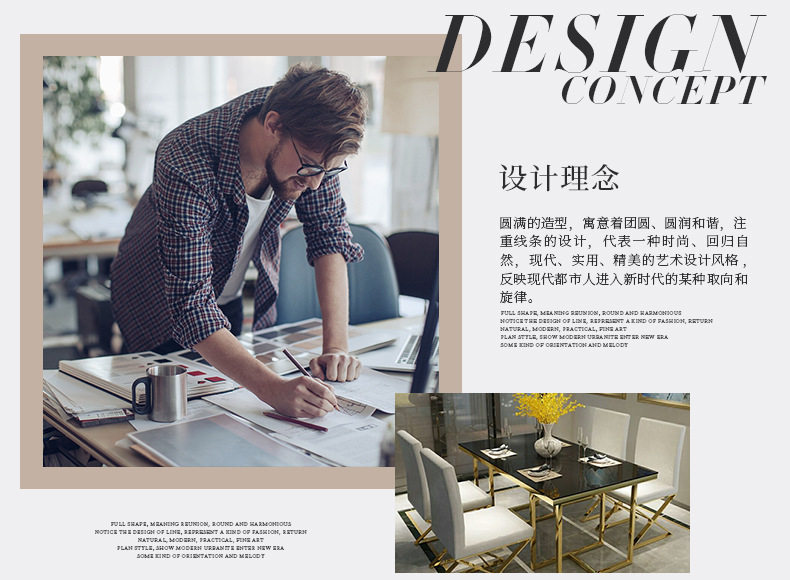 стол со стульями 新品欧式不锈钢长方形玻璃家用客厅小户型餐桌椅组合样板间展品 Other