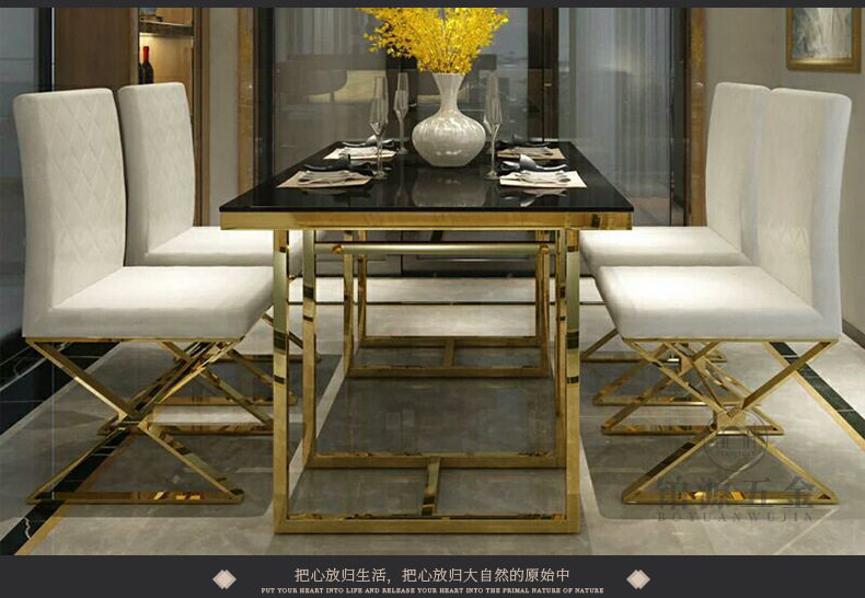 стол со стульями 新品欧式不锈钢长方形玻璃家用客厅小户型餐桌椅组合样板间展品 Other