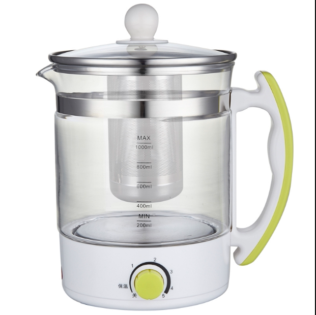 Health pot Small 1L office fast cooking pot One-piece porridge flower tea tea pot Glass electric tea maker Mini