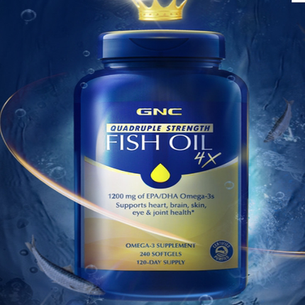 【618预售】gnc美国4倍深海鱼鱼油omega3鱼肝油欧米茄DHA240粒*2