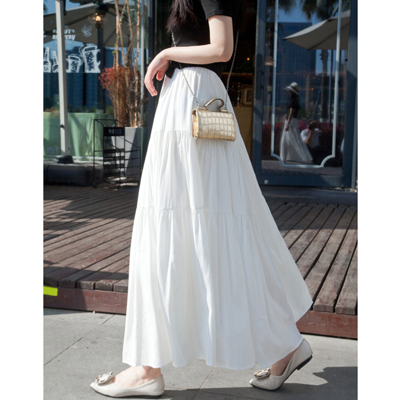 Gentle Style White Midi Skirt for Women, Long Skirt, 2026 Summer New Versatile Slimming A-Line Skirt, Tiered Skirt, Long Skirt