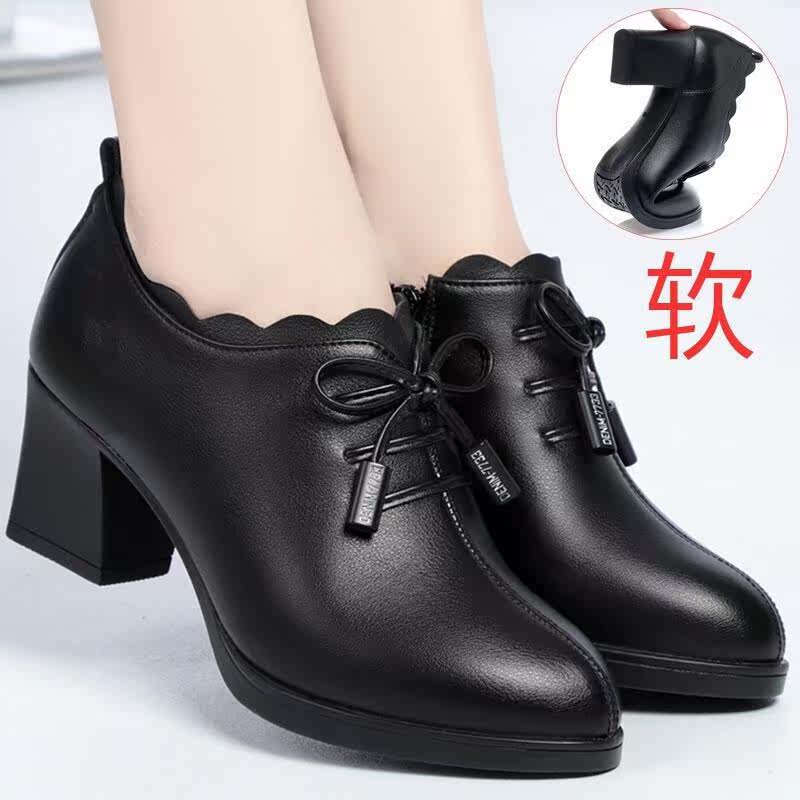 2021 Spring Autumn New Deep Mouth Single Women Shoes Mom Women Shoes Soft Bottom Thick with middle aged women's shoes Butterfly knot lady
