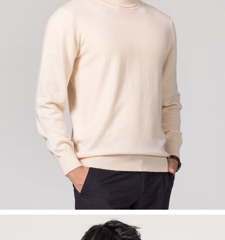 Áo len cashmere nam cao cổ áo thun rộng kích thước áo len rắn màu mùa thu và mùa đông đan áo len đáy dày áo len nam trung tuổi