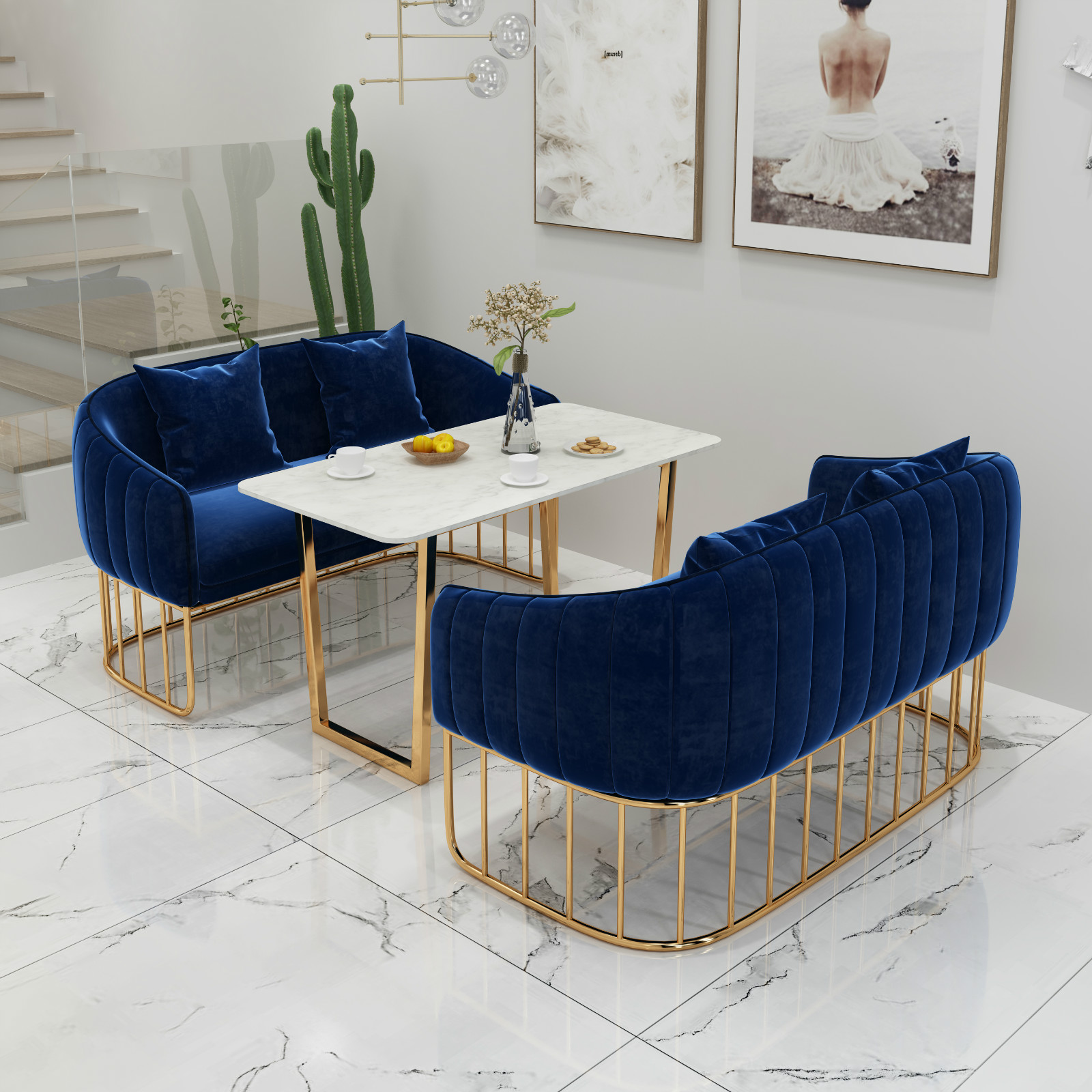 Milk Tea Shop Cafe Sofa Western Restaurant Double Card Seat Leisure Bar Negotiation Reception Room Dessert Shop Table and Chair Combination