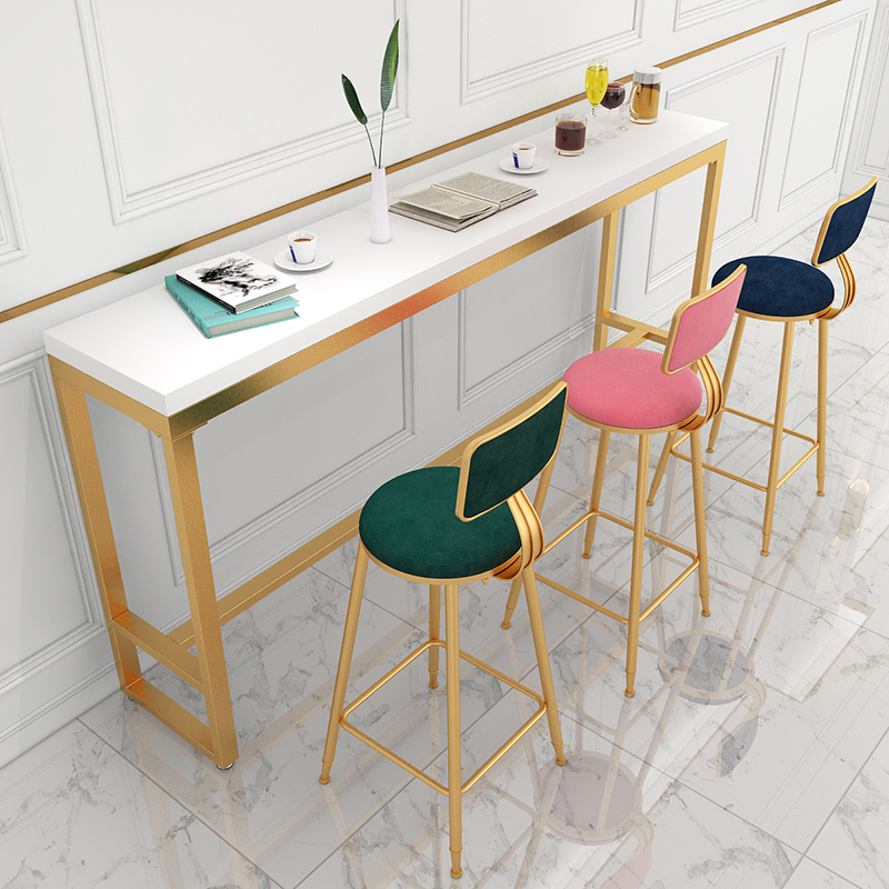 Nordic wall bar chair cafe milk tea shop balcony high chair marble bar table golden net red table and chair
