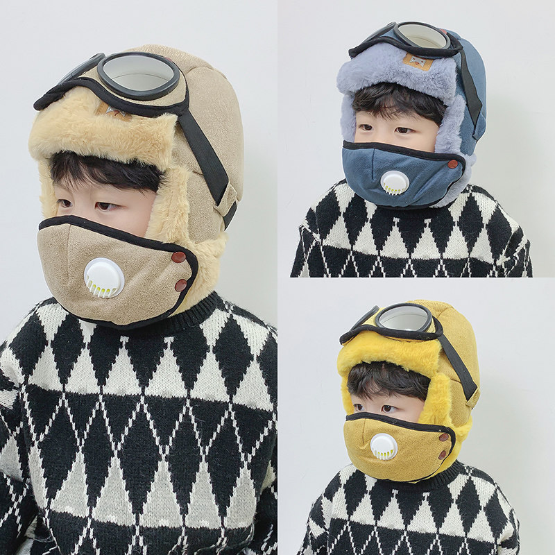 Children Lei Feng hat autumn winter boy plus fleece warm ear protector hat baby windproof hat face protection 2021 winter tide