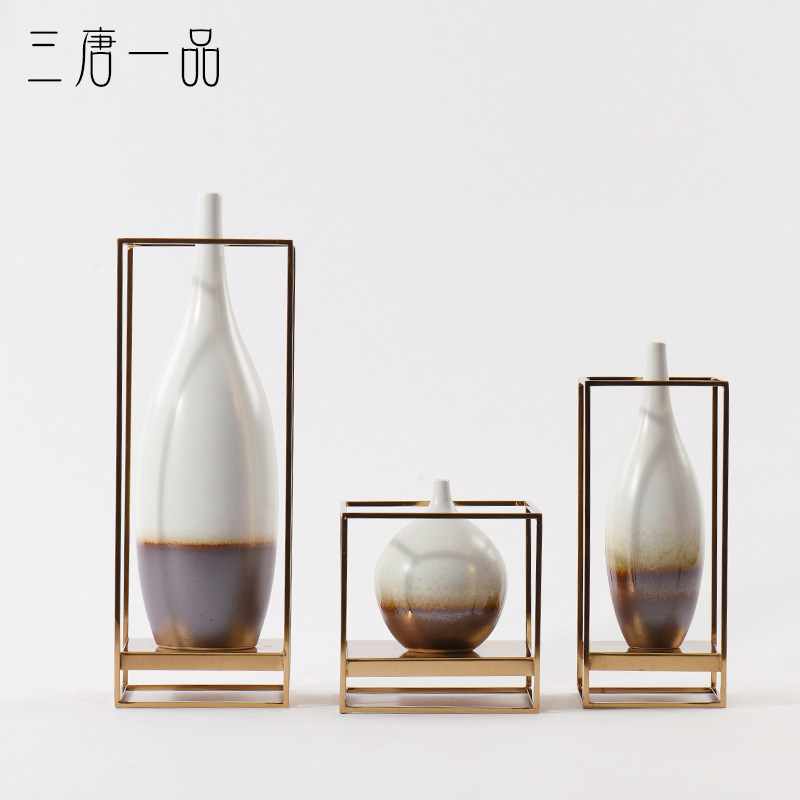 New Chinese ceramic vase swinging piece floral-like plate room sample house display center living-room TV cabinet Xuanguan Home Decorative Goods