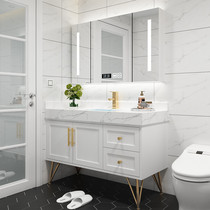 Rock plate one-body basin smart Nordic bathroom cabinet combination solid wood floor-to-face wash basin cabinet wash table toilet