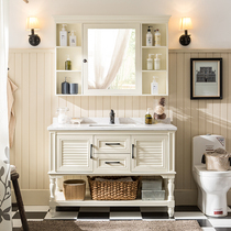 Bathroom American oak bathroom cabinet combination floor-standing face wash hand basin pool solid wood wash basin toilet