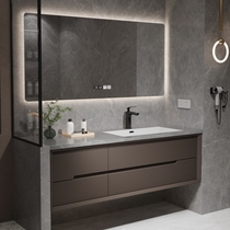 Light luxury slate bathroom cabinet combination simple modern seamless ceramic integrated basin oak hand wash and face wash cabinet