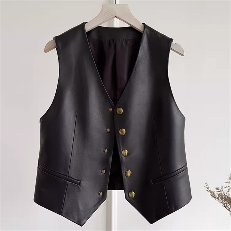 Light and Mature Style Slimming Pu Leather Vest for Women 2024 Spring and Autumn New Korean Version Fashionable Versatile Layered Vest