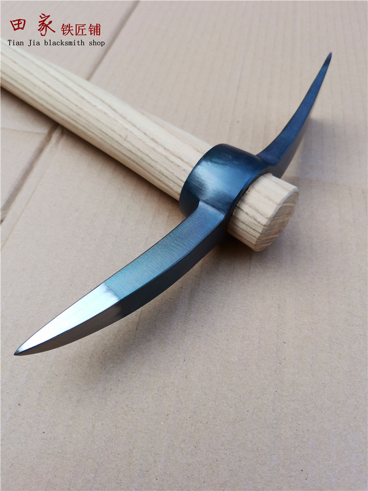 Real handmade integrated forging manganese steel small pickaxe outdoor pickaxe sapper cross pick