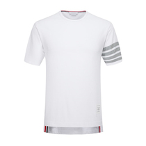 TB summer new four bar dyed stripes round neck short sleeve men fashion trend casual loose cotton T-shirt