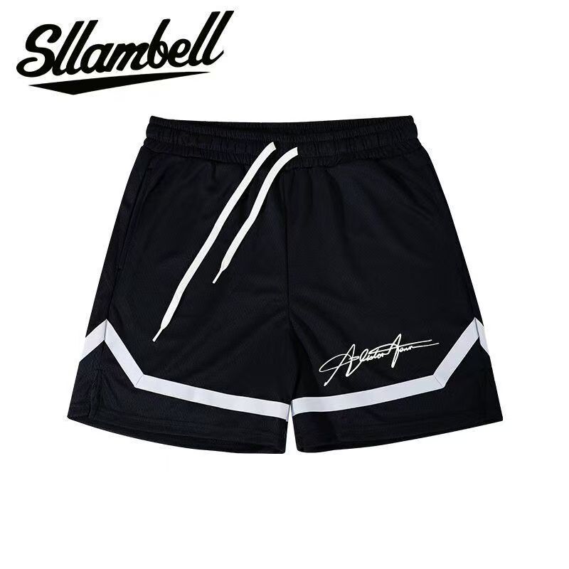 Sllambell Men's American-Style Basketball Quick-Drying Shorts with Contrasting Color Webbing, Knee-Length Shorts for Fitness