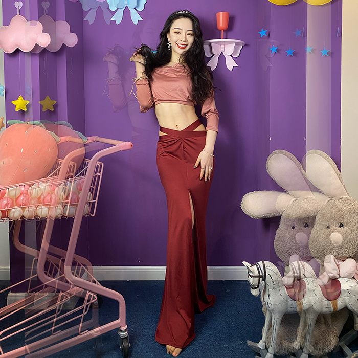 Zonchill Dream Lining the same spring and summer's new sexy Long sleeves Purple Red Color Beginner to practice the oriental dance