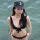 bikini性感波点分体V领黑色三点式比基尼泳衣女小胸海岛温泉泳装