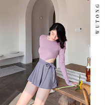 Korean swimsuit female ins sexy skirt one-piece belly cover thin student conservative long-sleeved beach spa swimsuit female