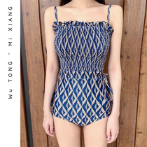 ins swimsuit womens Korean one-piece slim slim belly halter beach hot spring retro simple steel bracket swimsuit women