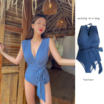 New Korean belly thin belly tow steel support one-piece swimsuit women backless sexy seaside hot spring resort swimsuit women