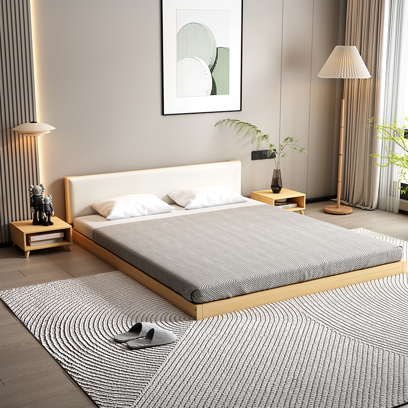 No Headboard Bed Frame Solid Wood Double Bed Simple Modern Guesthouse Hotel Low Bed Floor-Standing Japanese Style ins Tatami Bed
