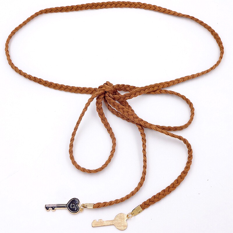 100 Lap Black Rope Decorated Waist Chain Lady Belt Ocean Dress Gold Key Pendant Son Butterfly Knot Waist Rope Weave