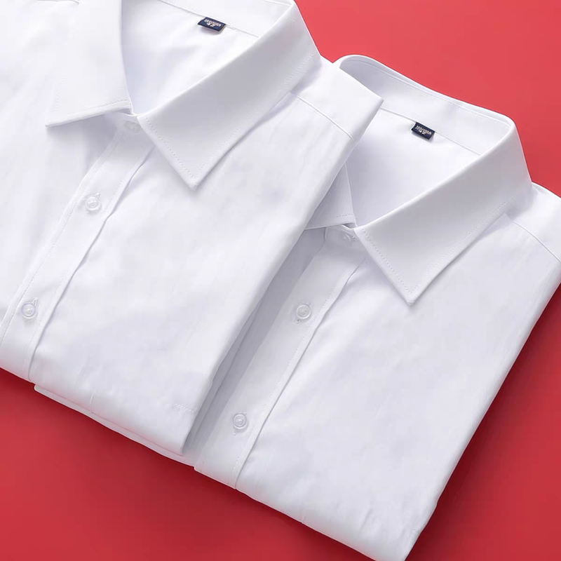 Shirts for Men and Women, Matching Couple Outfits, White Long-Sleeved Formal Shirts for Wedding Photos, Collared Shirts for Id Photos