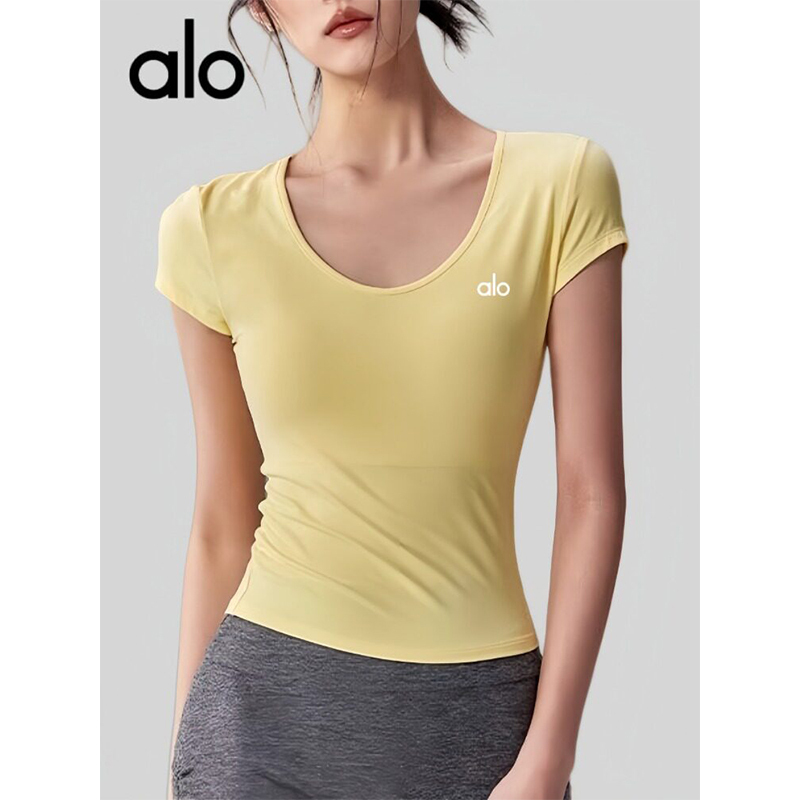 Aio U-Neck Yoga Clothes for Women, Tight-Fitting T-Shirt, Thin, Breathable, Quick-Drying Fitness Clothes, Pilates Training Sports Short-Sleeved Clothes Aio U-Neck Yoga Clothes for Women, Tight-Fitting T-Shirt, Thin, Breathable, Quick-Drying Fitness Clothes, Pilates Training Sports Short-Sleeved Clothes