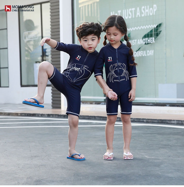 Đồ bơi trẻ em mùa hè Xiêm ngắn tay áo chống nắng màu xanh đồ bơi cho bé sơ sinh